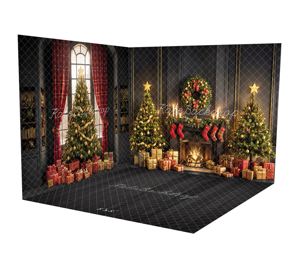 Kate Noël Cheminée Fenêtre Sapins Cadeaux Noir Ensemble de chambre