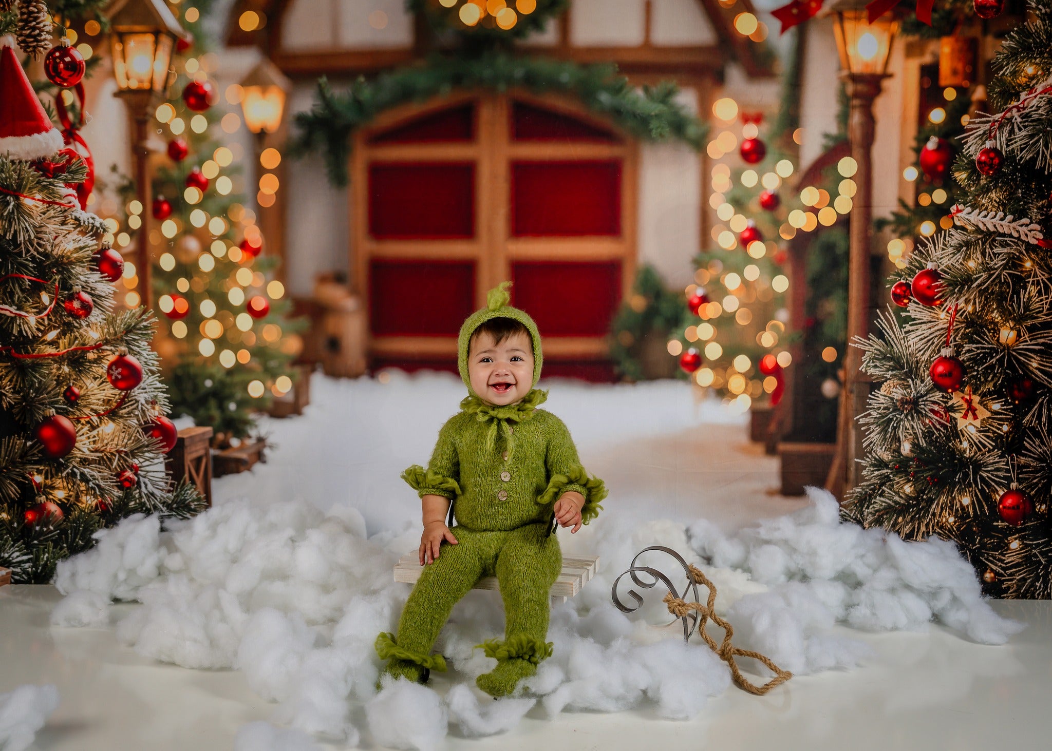 Kate Noël Village Neige Lampadaires Toile de fond conçue par Emetselch - Kate Backdrop FR