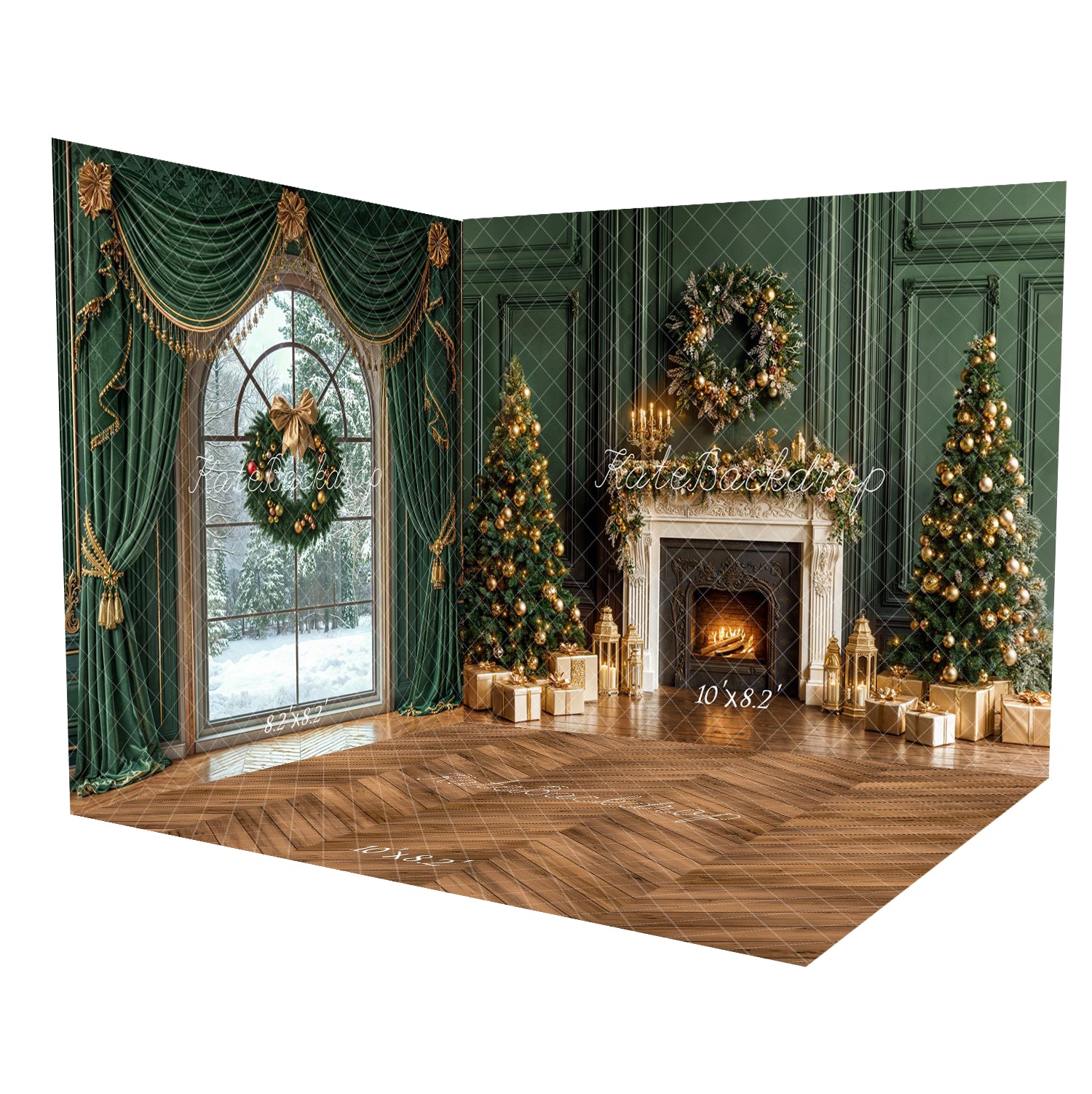 Kate Sapins de Noël Cheminée Fenêtre Rétro Vert Ensemble de chambre