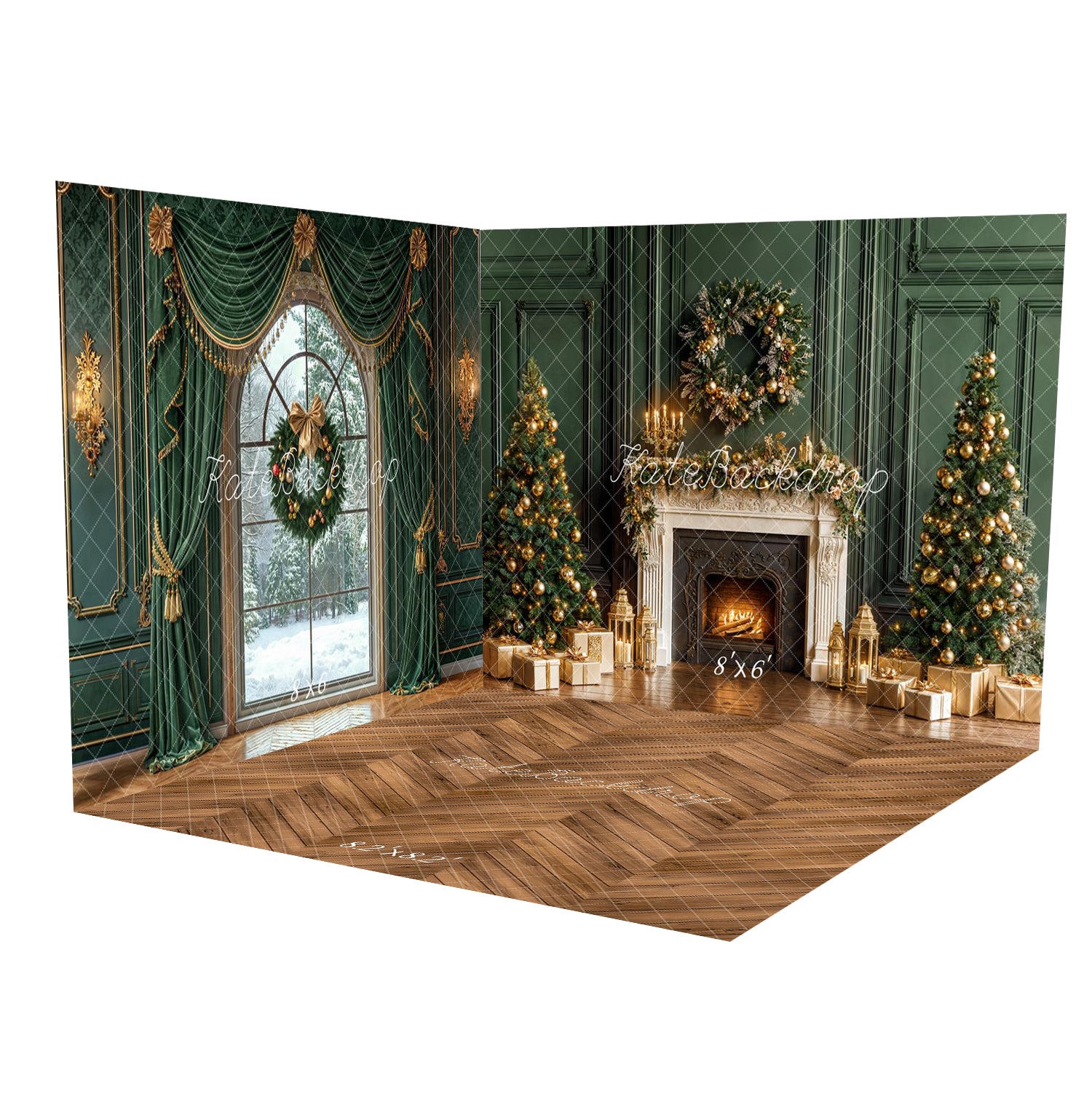 Kate Sapins de Noël Cheminée Fenêtre Rétro Vert Ensemble de chambre