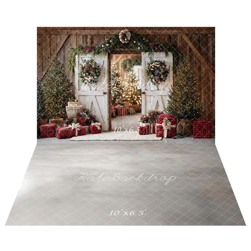 Kate Noël Sapin Cadeaux Porte Lumière Toile de fond+Gris Marbre Sol Toile de fond - Kate Backdrop FR