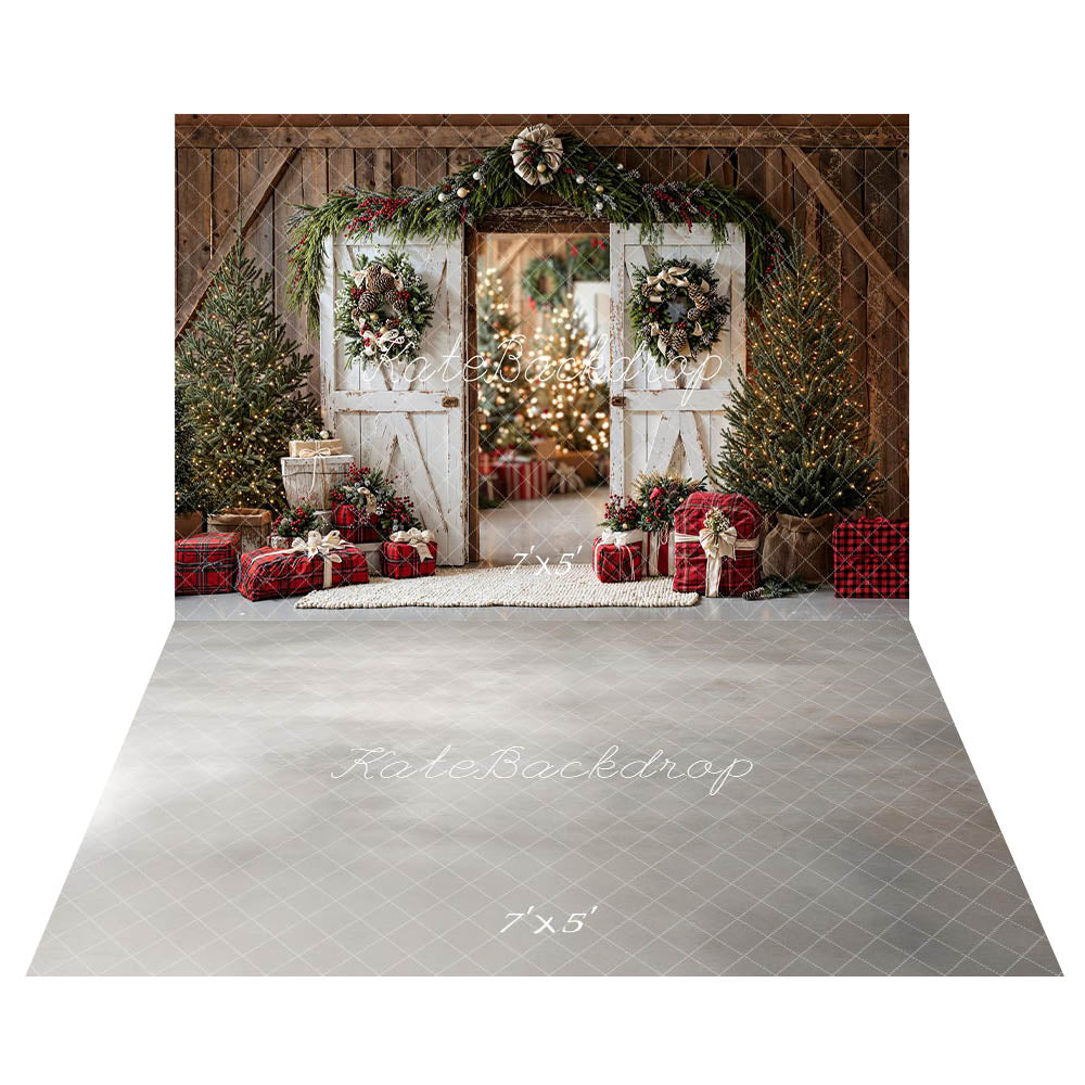 Kate Noël Sapin Cadeaux Porte Lumière Toile de fond+Gris Marbre Sol Toile de fond - Kate Backdrop FR