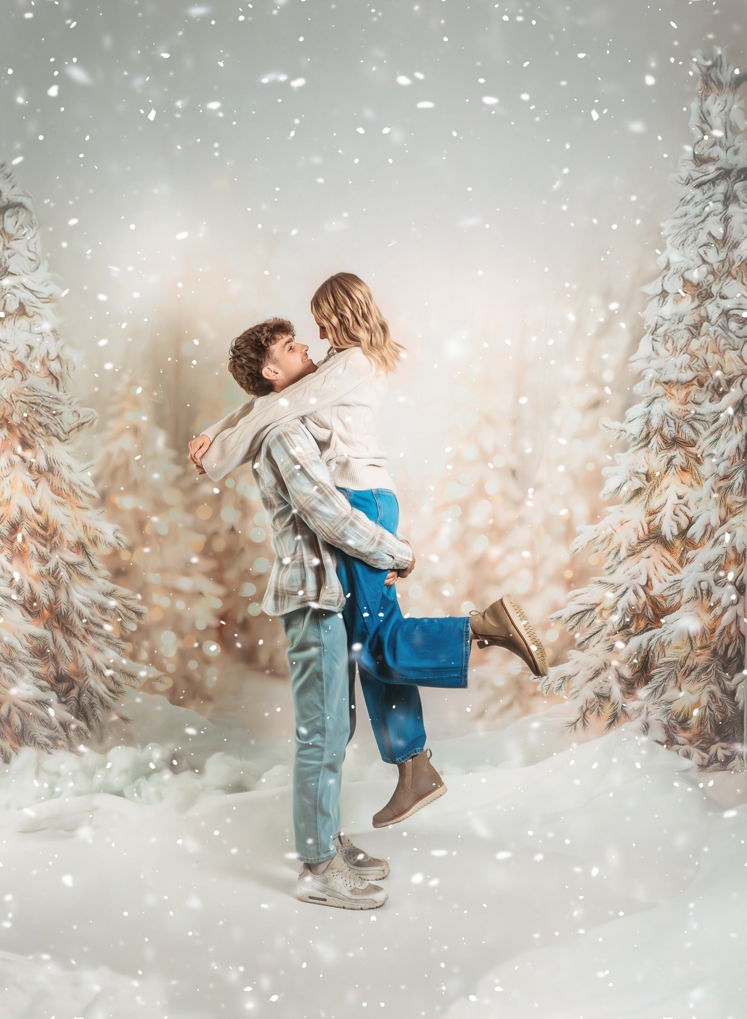 Kate Hiver Arbres Neige Lumières Toile de fond conçue par Emetselch