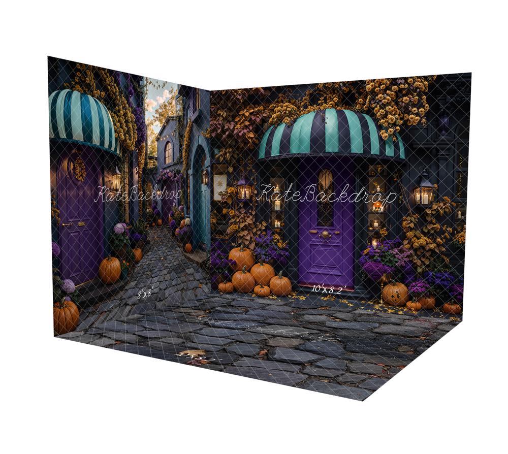 Kate Halloween Rue Citrouilles Fleurs Porte Ensemble de chambre - Kate Backdrop FR
