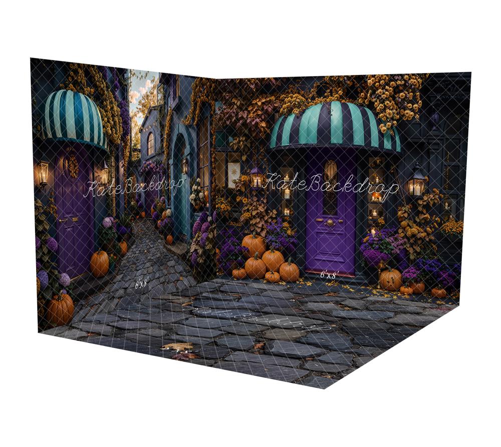 Kate Halloween Rue Citrouilles Fleurs Porte Ensemble de chambre - Kate Backdrop FR