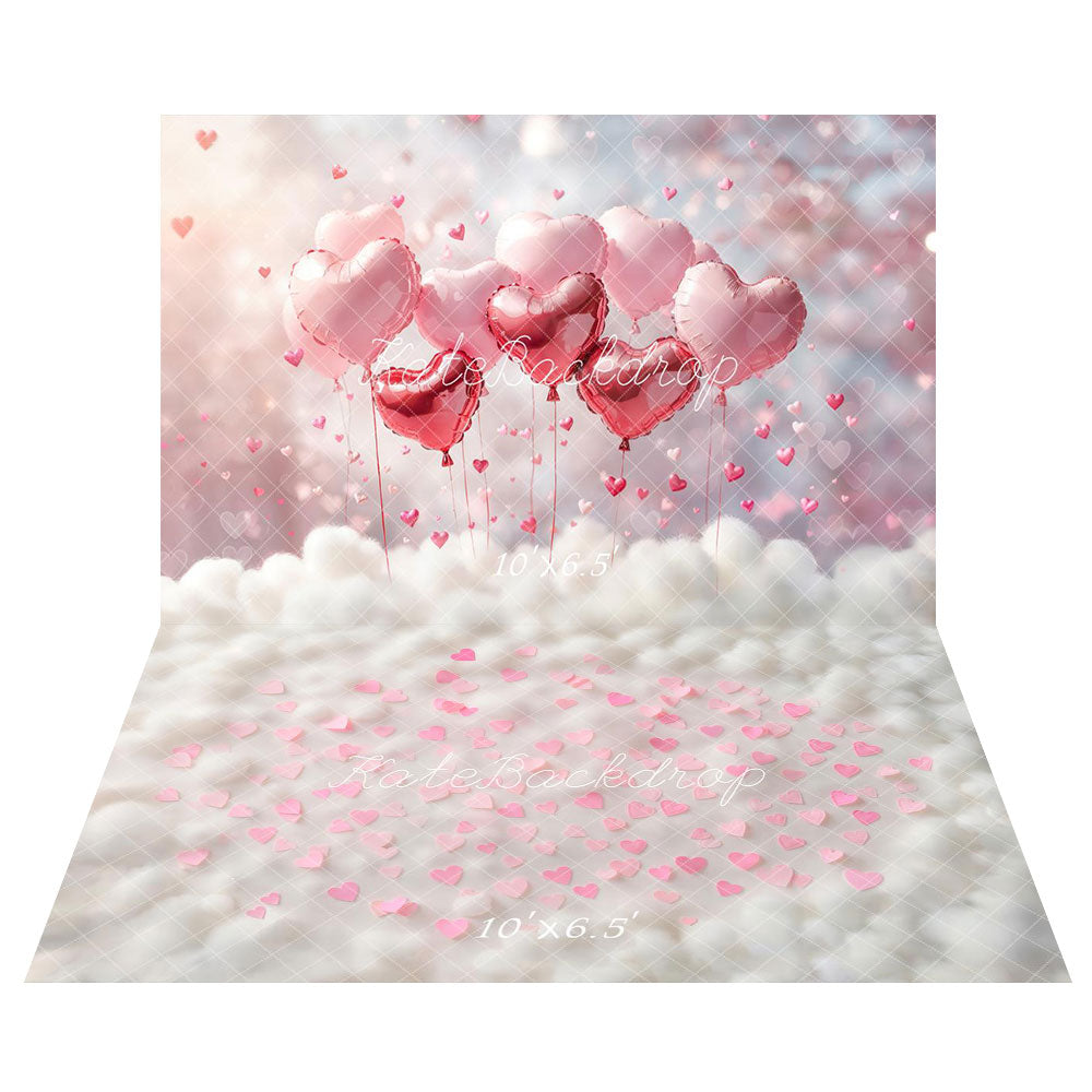 Kate Saint Valentin Ballons Nuages Toile de fond+Cœurs Nuage Blanc Sol Toile de fond - Kate Backdrop FR