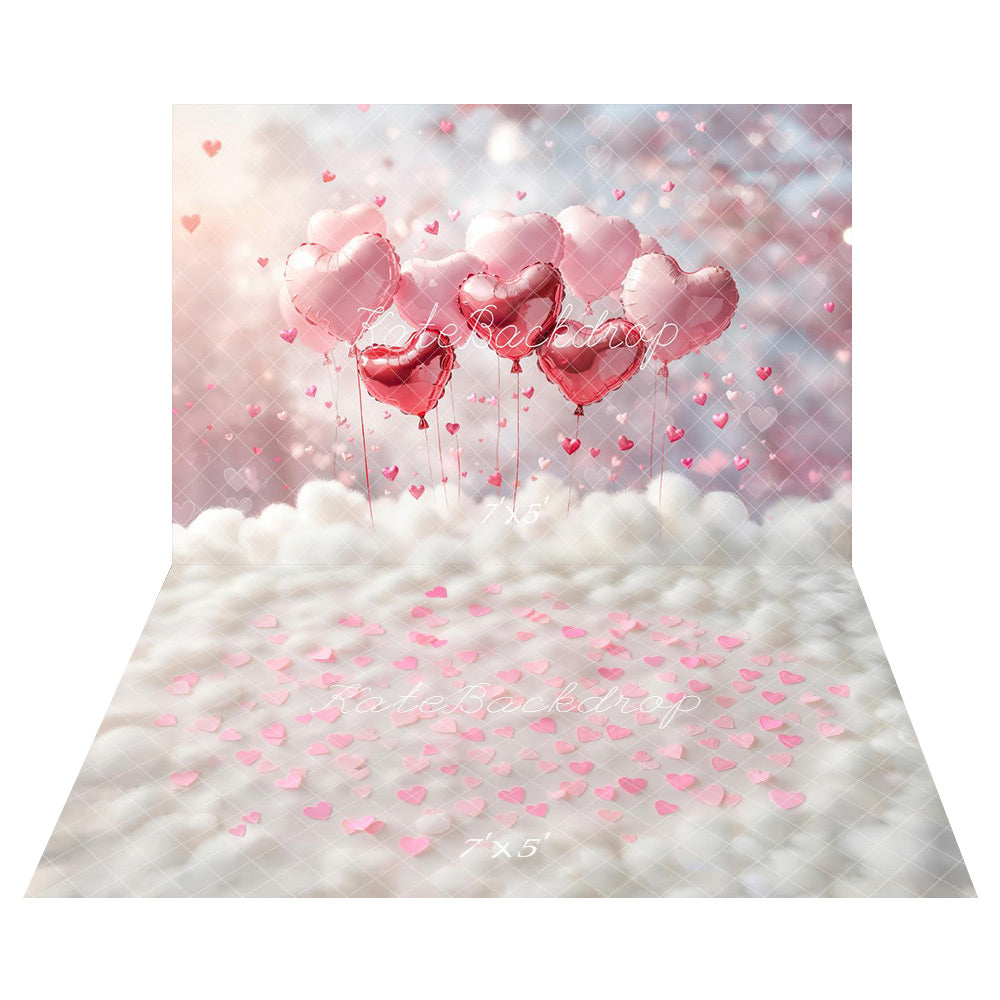 Kate Saint Valentin Ballons Nuages Toile de fond+Cœurs Nuage Blanc Sol Toile de fond - Kate Backdrop FR