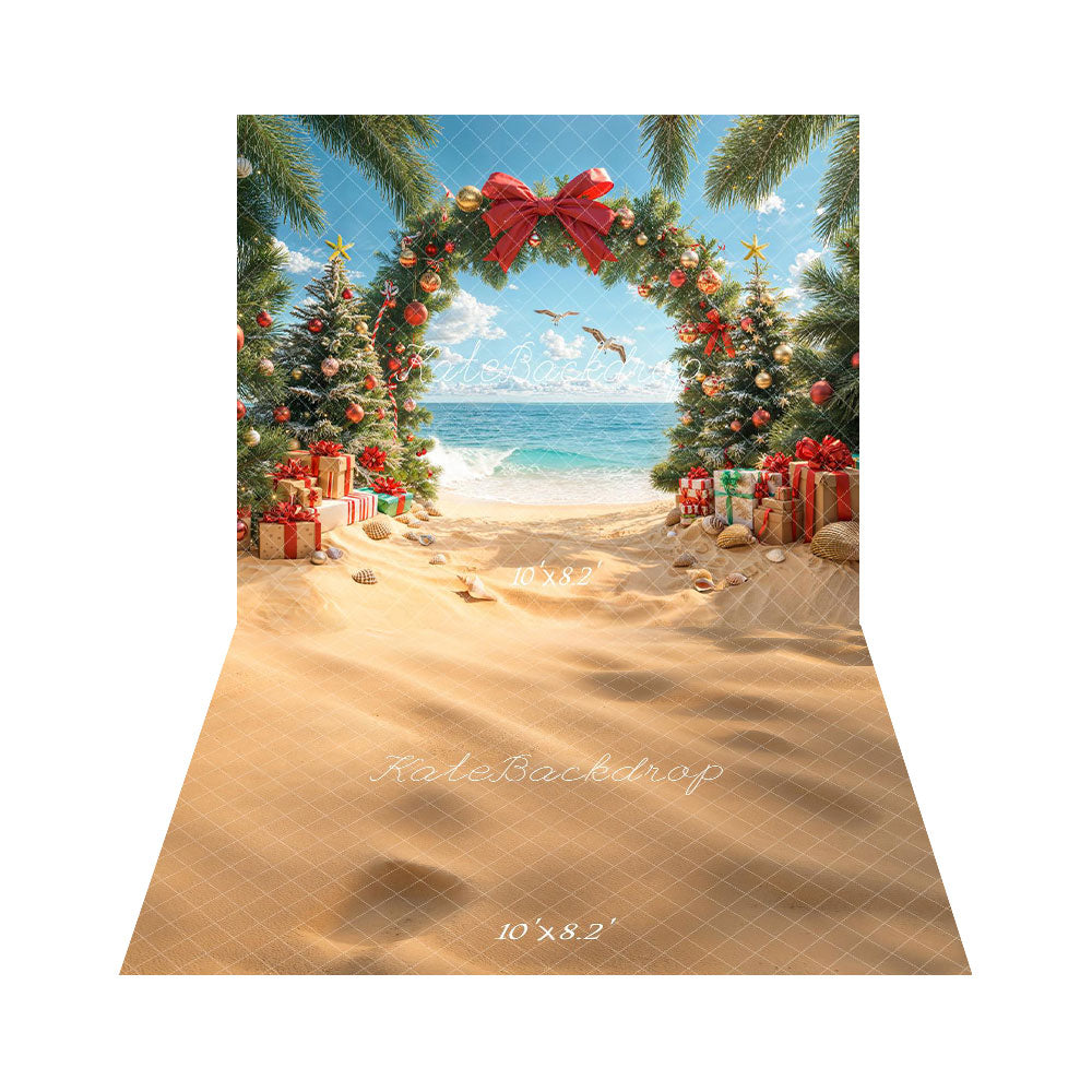 Kate Noël Plage Sapin Cadeaux Arc Toile de fond+Beige Sable Texture Sol Toile de fond
