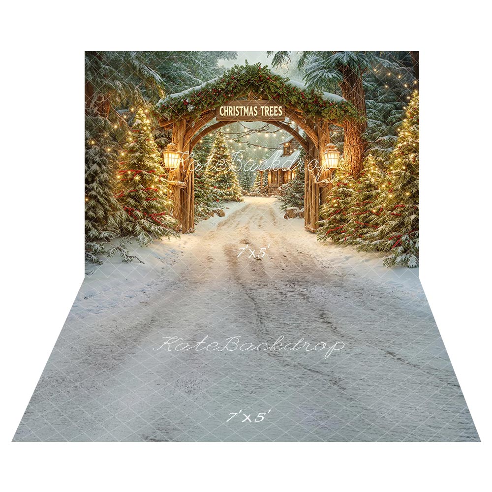 Kate Noël Arche Sapins Lumières Toile de fond+Chemin Neige Blanc Sol Toile de fond