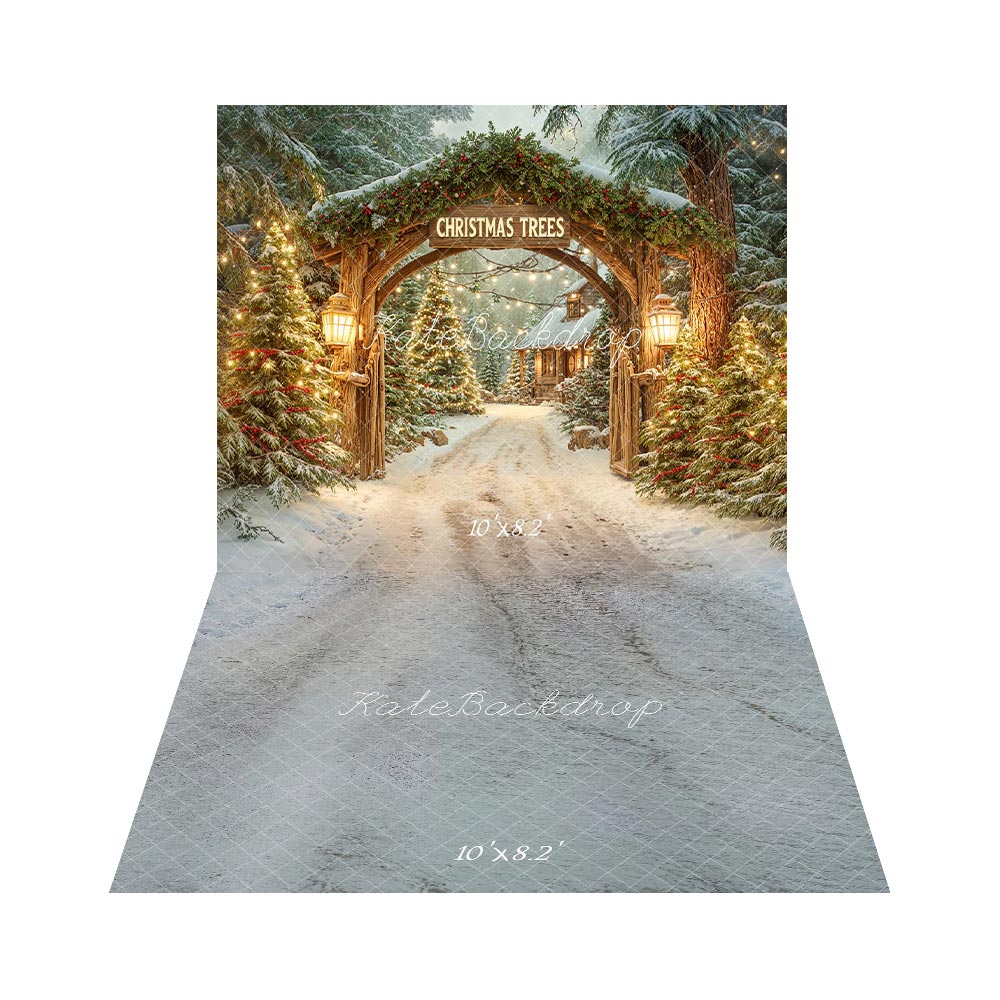 Kate Noël Arche Sapins Lumières Toile de fond+Chemin Neige Blanc Sol Toile de fond