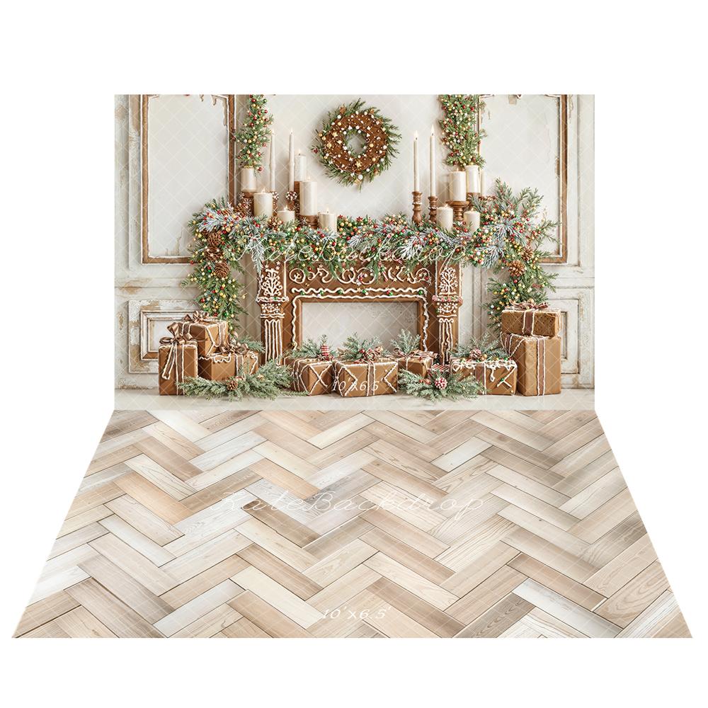 Kate Noël Cheminée Pain d'Épice Cadeaux Toile de fond+Bois Parquet Clair Sol Toile de fond