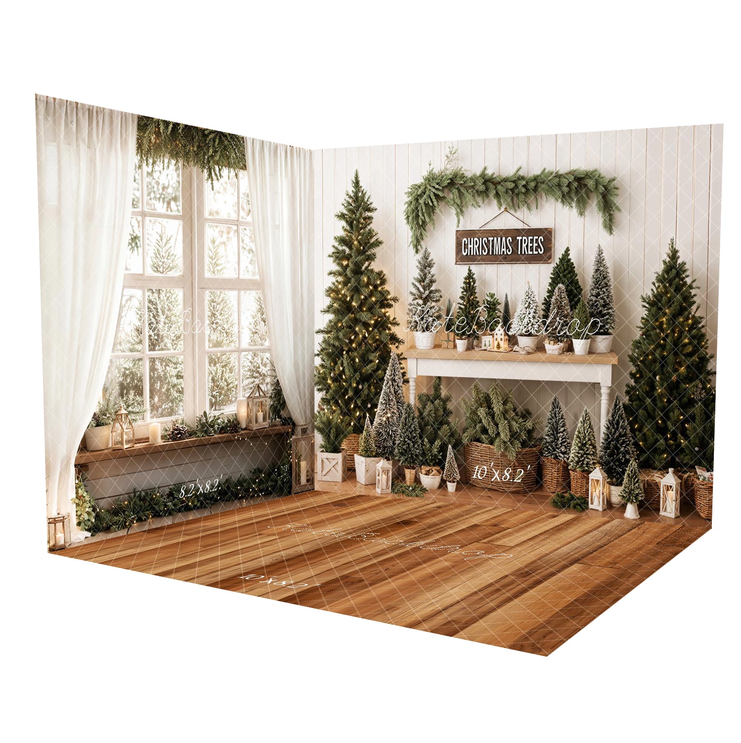 Kate Sapins de Noël Fenêtre Panier Rideaux Ensemble de chambre