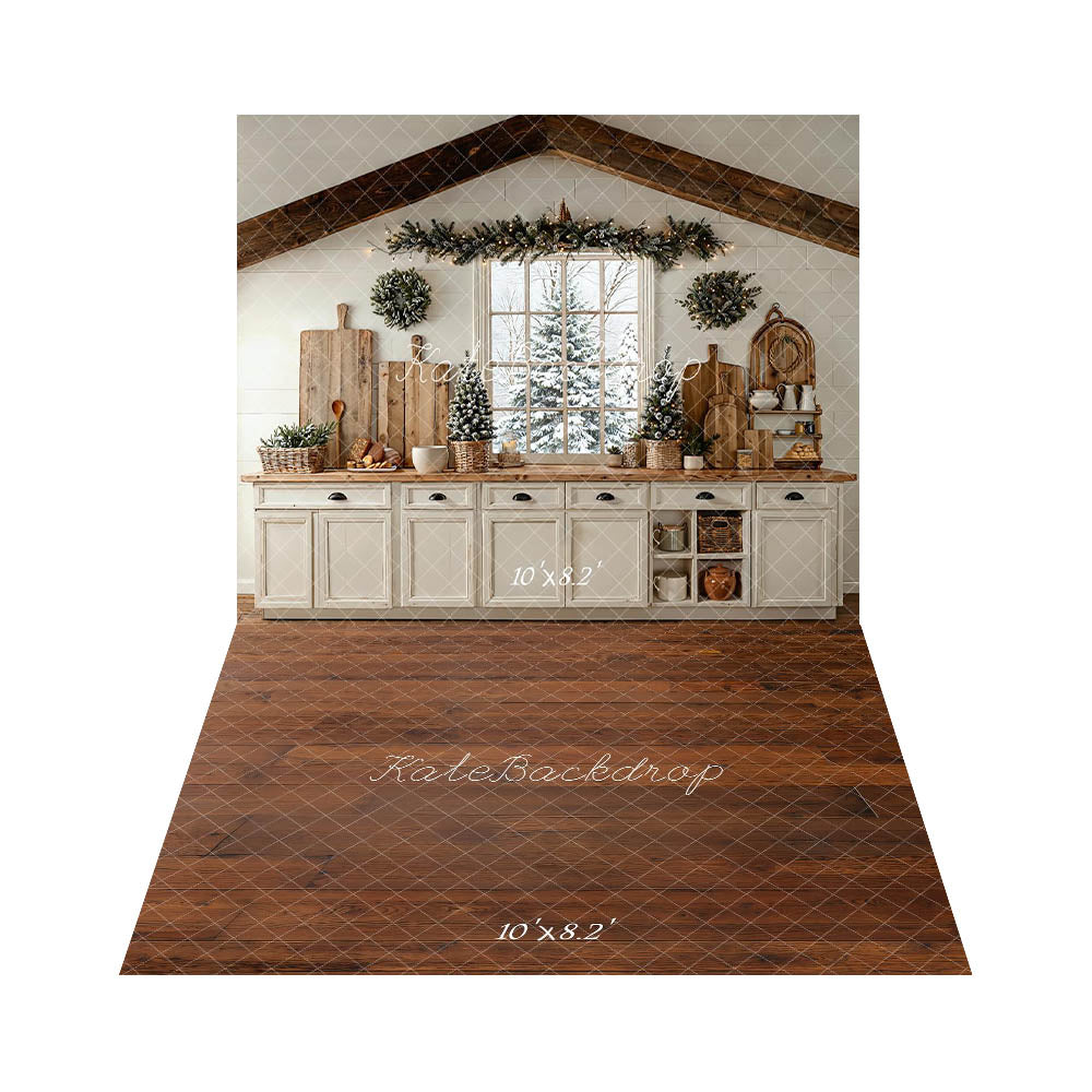 Kate Noël Cuisine Fenêtre Placard Toile de fond+Bois Texture Brun Sol Toile de fond