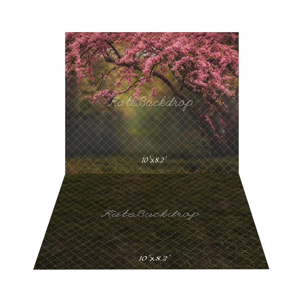 Kate Printemps Arbre Fleurs Roses Toile de fond+Herbe Verte Texture Sol Toile de fond - Kate Backdrop FR