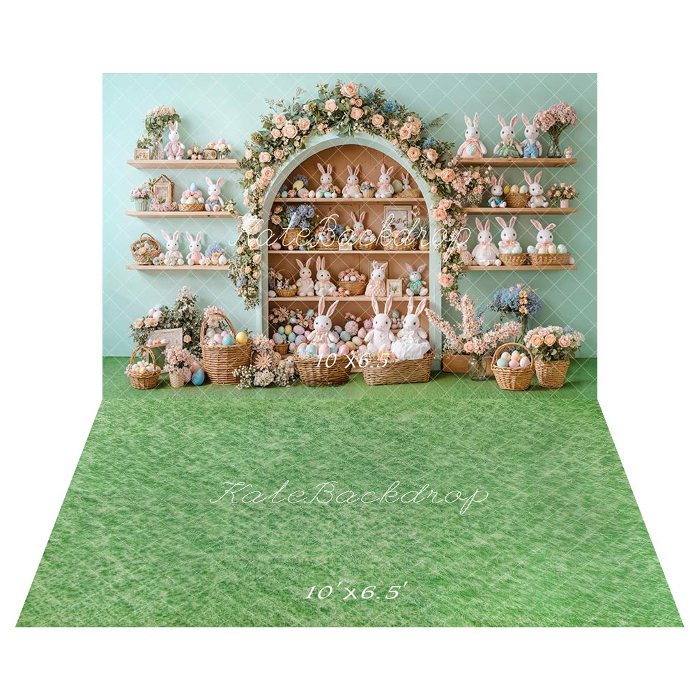 FLASH #1 Kate Pâques Lapins Œufs Placard Toile de fond+Herbe Prairie Vert Sol Toile de fond