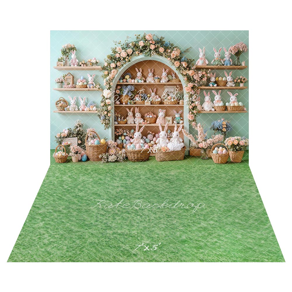 FLASH #1 Kate Pâques Lapins Œufs Placard Toile de fond+Herbe Prairie Vert Sol Toile de fond