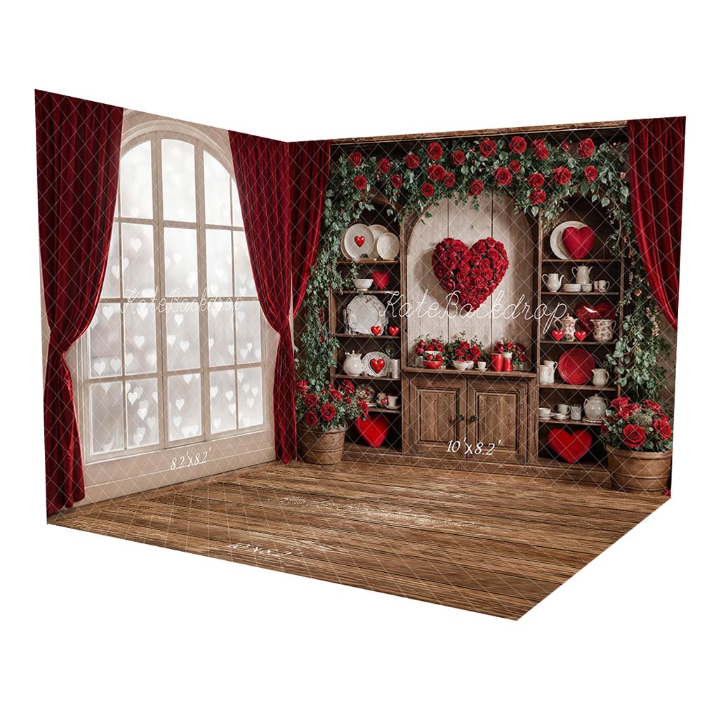 Kate Saint-Valentin Roses Cœur Fenêtre Rideaux Ensemble de chambre