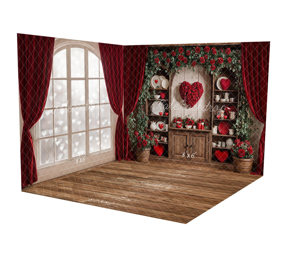 Kate Saint-Valentin Roses Cœur Fenêtre Rideaux Ensemble de chambre