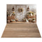 Kate Pâques Lapin Fleurs Porte Toile de fond+Bois Planches Brun Sol Toile de fond