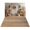 Kate Pâques Lapin Fleurs Porte Toile de fond+Bois Planches Brun Sol Toile de fond
