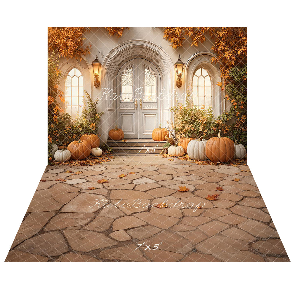 Kate Automne Citrouilles Feuillage Porte Toile de fond+Feuilles Pierre Sol Toile de fond