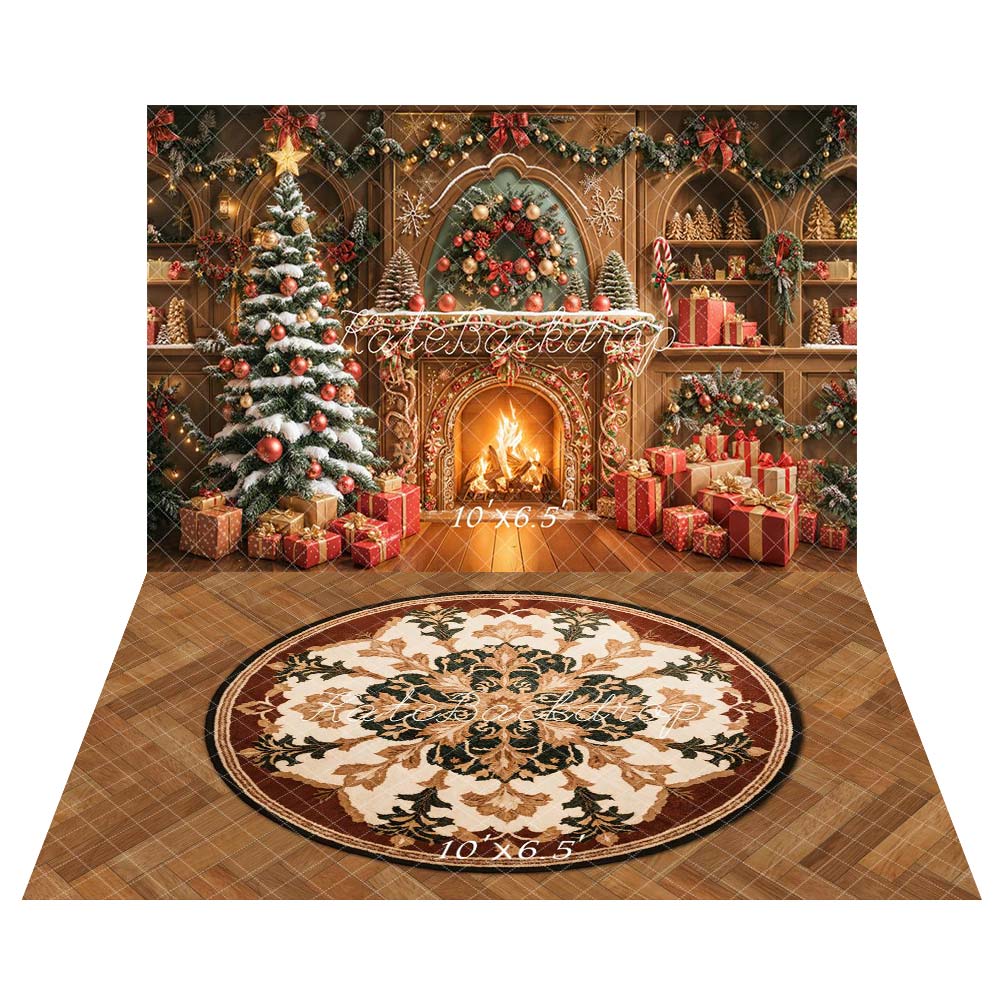Kate Noël Cheminée Pain d'épice Toile de fond+Rond Floral Tapis de sol Toile de fond