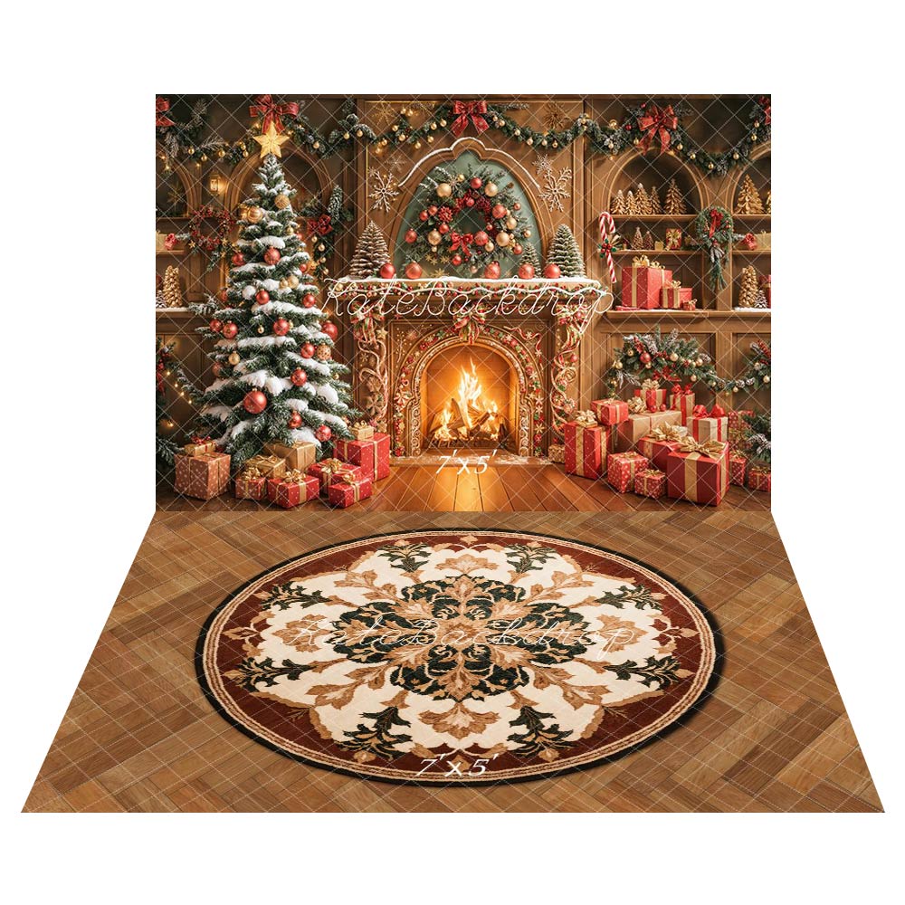 Kate Noël Cheminée Pain d'épice Toile de fond+Rond Floral Tapis de sol Toile de fond