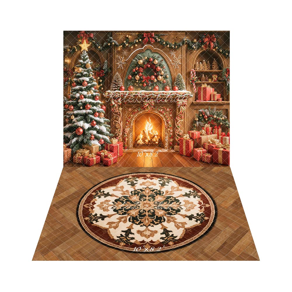 Kate Noël Cheminée Pain d'épice Toile de fond+Rond Floral Tapis de sol Toile de fond