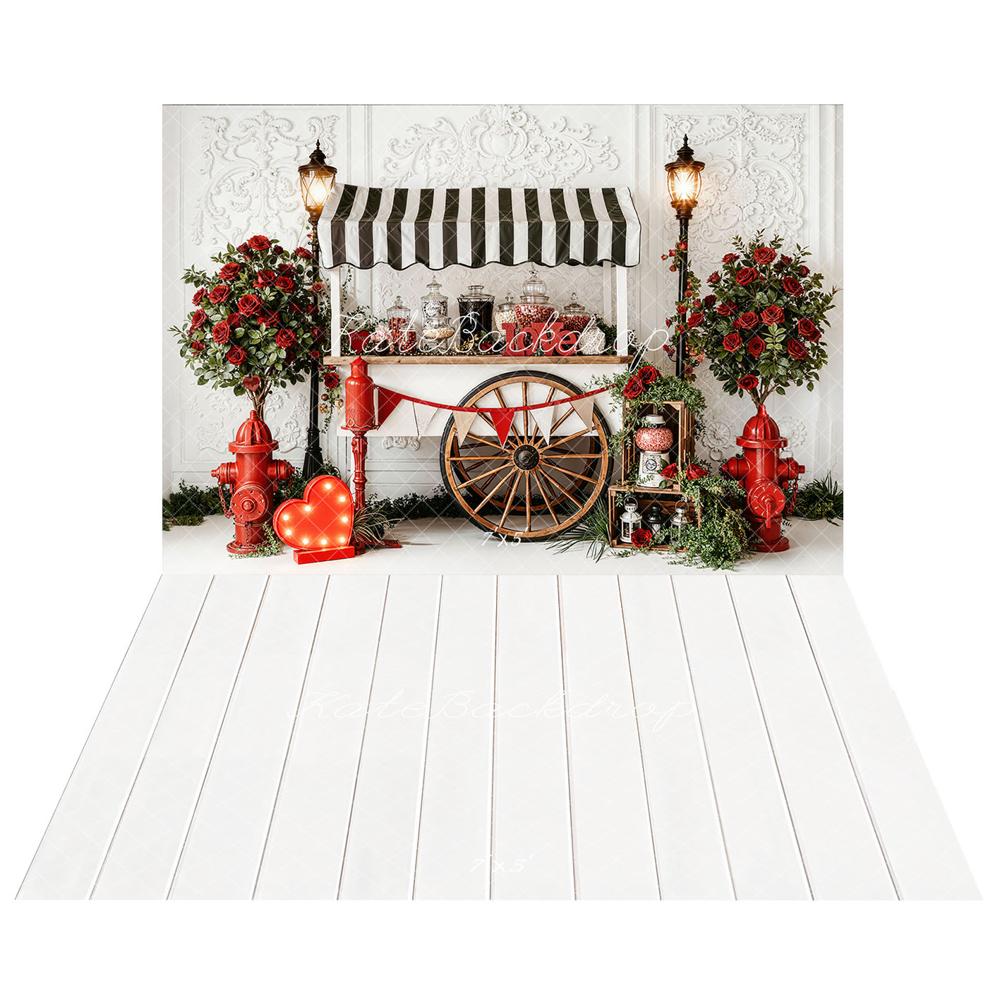 Kate Saint Valentin Chariot Roses Toile de fond+Blanc Plancher en Bois Sol Toile de fond