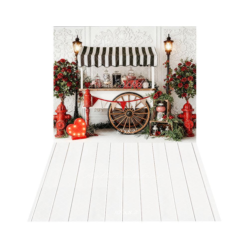 Kate Saint Valentin Chariot Roses Toile de fond+Blanc Plancher en Bois Sol Toile de fond