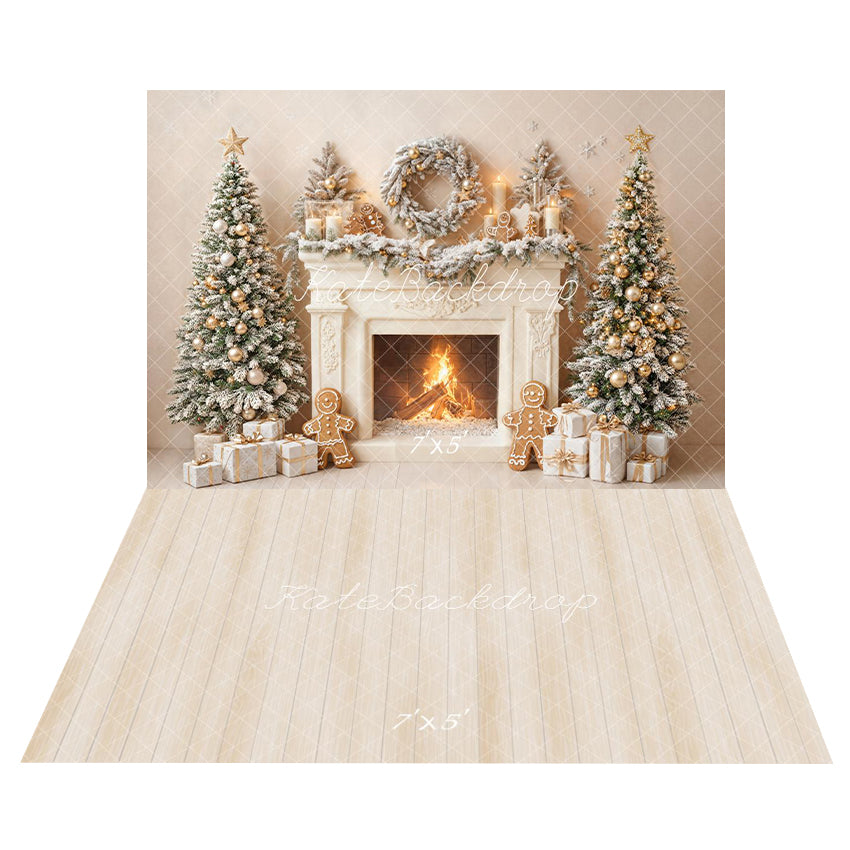 Kate Noël Cheminée Sapins Pain d'épice Toile de fond+Bois Beige Texture Sol Toile de fond
