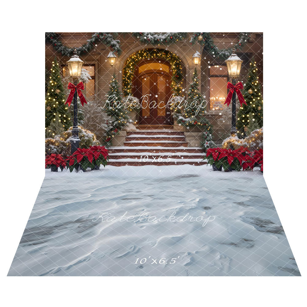 Kate Noël Escalier Lampadaires Sapins Toile de fond+Neige Blanc Sol Toile de fond - Kate Backdrop FR