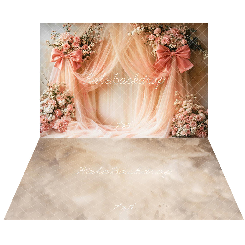 Kate Mariage Fleurs Rubans Rideaux Toile de fond+Abstrait Beige Texture Sol Toile de fond