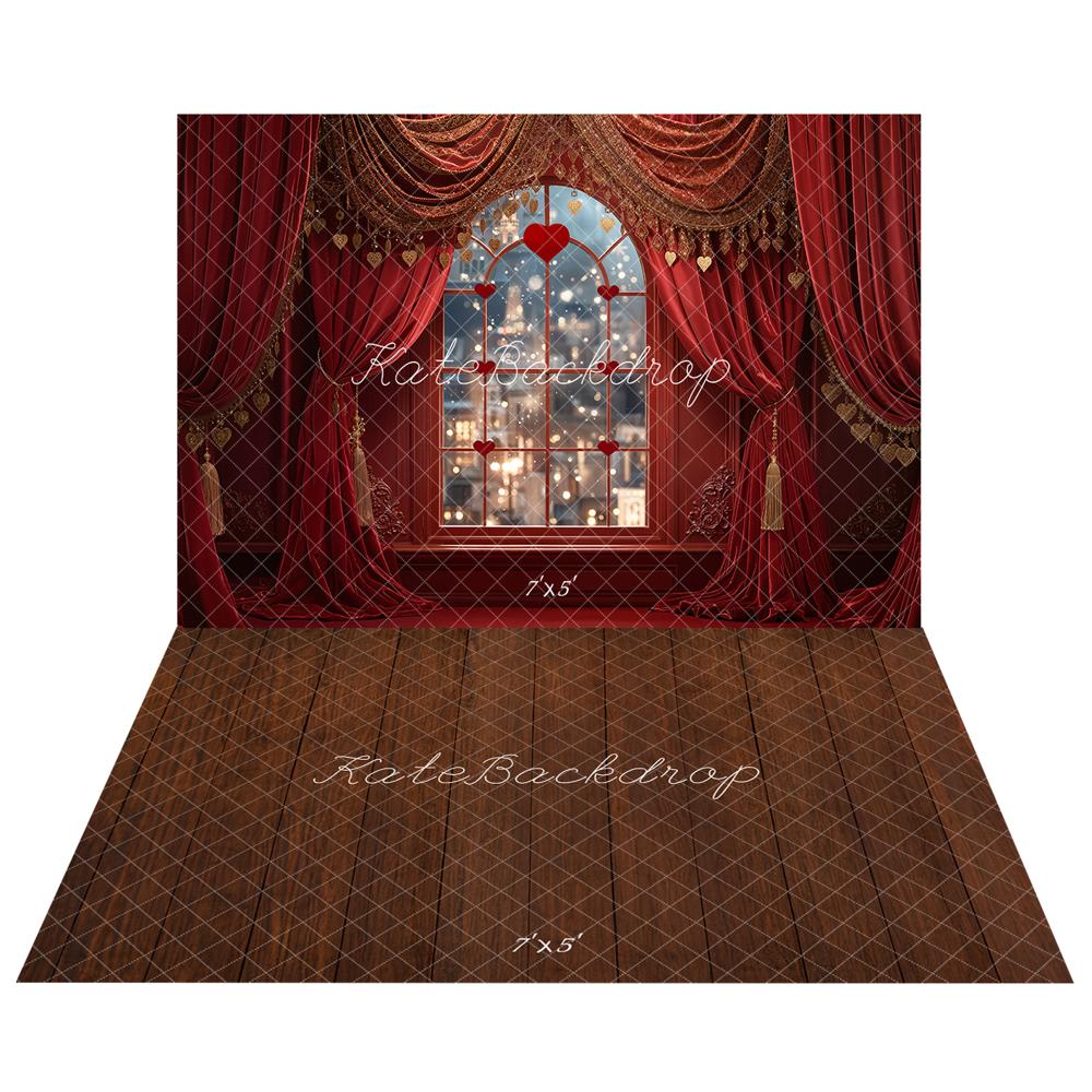 Kate Saint Valentin Fenêtre Rideaux Toile de fond+Marron Parquet Bois Sol Toile de fond