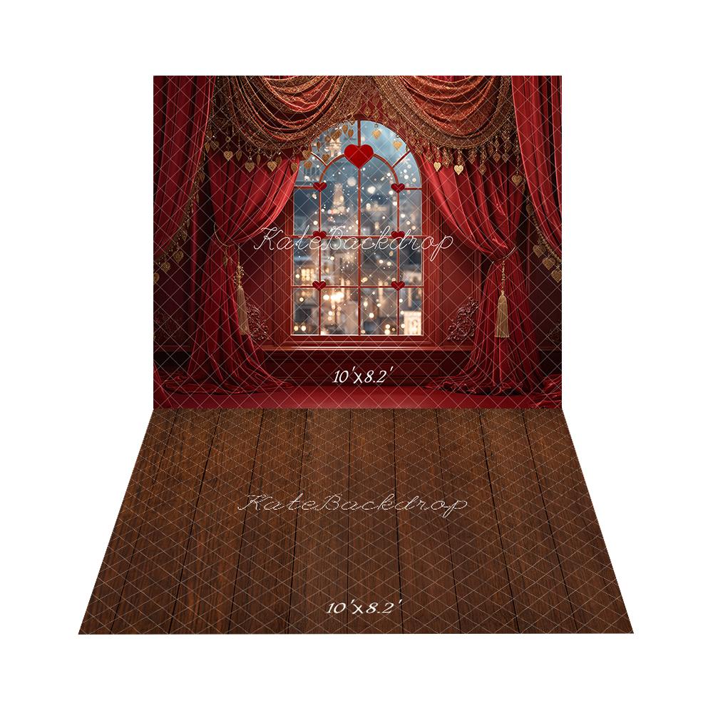 Kate Saint Valentin Fenêtre Rideaux Toile de fond+Marron Parquet Bois Sol Toile de fond