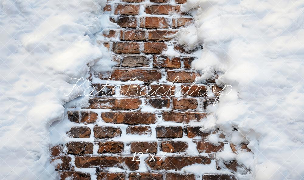 Kate Hiver Blanc Neige Chemin de briques Sol Toile de fond en Vinyle