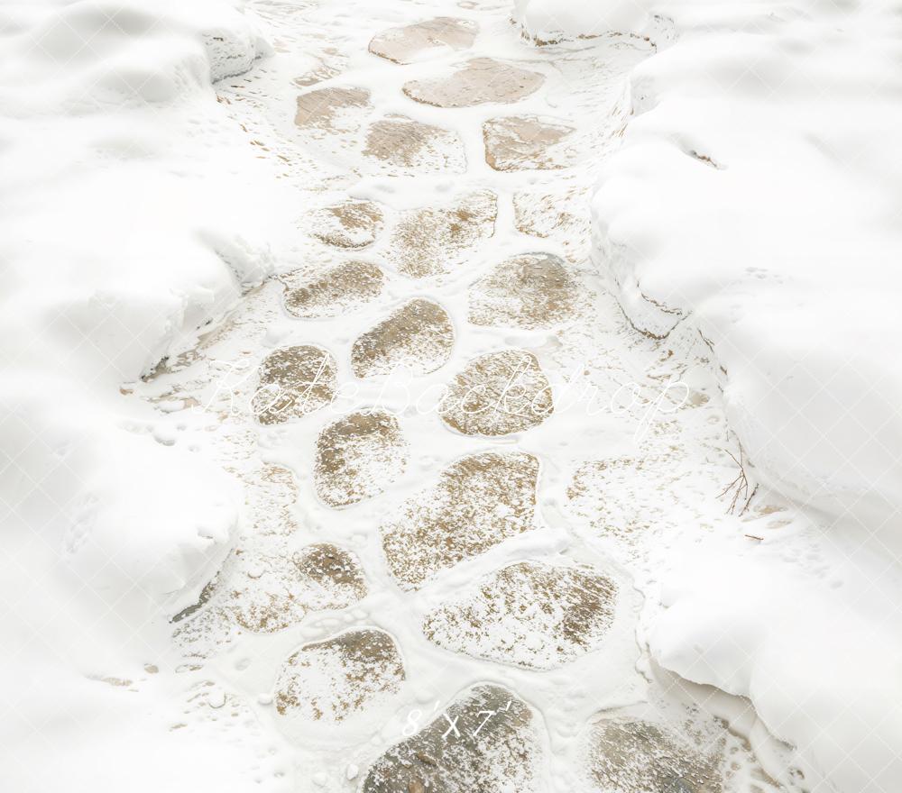 Kate Hiver Neige Pavés Chemin Sol Toile de fond en Vinyle