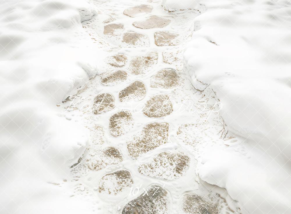 Kate Hiver Neige Pavés Chemin Sol Toile de fond en Vinyle