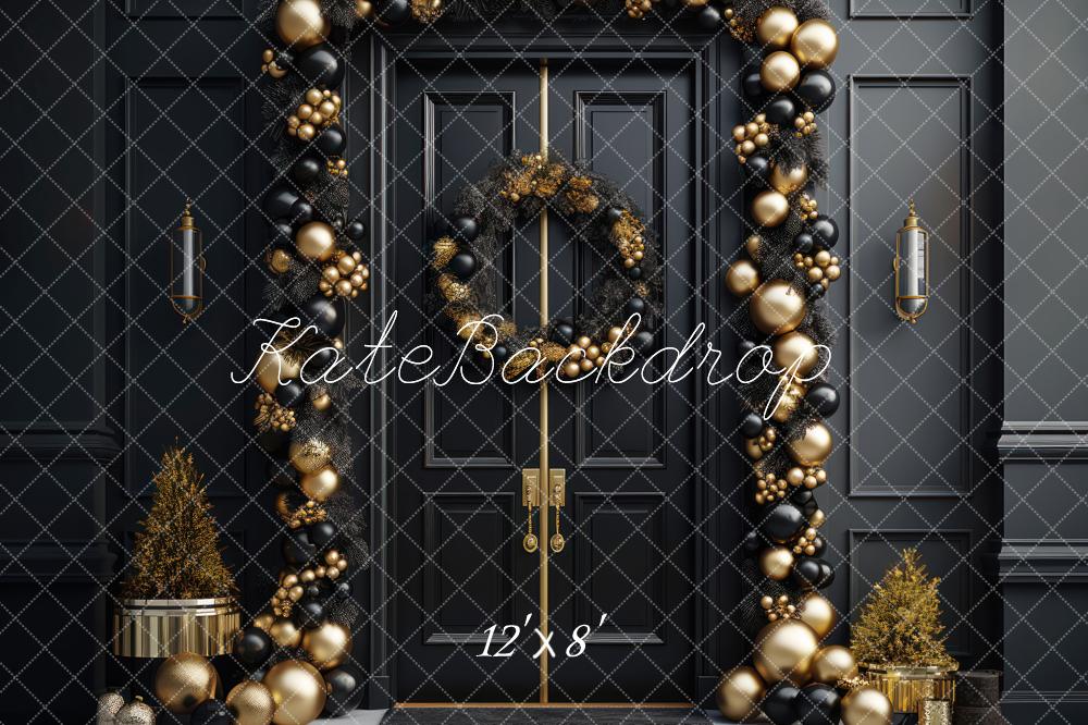 Kate Élégant Noir Or Noël Porte Toile de fond en Laine conçue par Mandy Ringe - Kate Backdrop FR