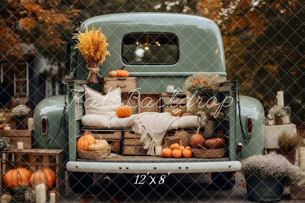 Offres Éclair-Kate Automne Citrouille Voiture Toile de fond en Laine pour la photographie - Kate Backdrop FR