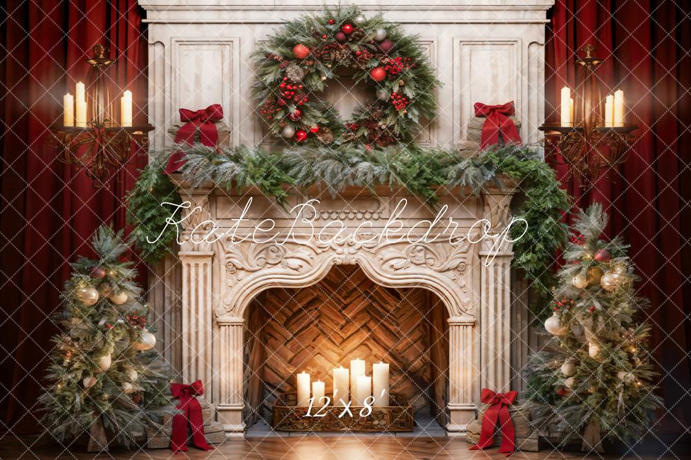 Offres Éclair Kate Noël Cheminée Bougies Rouge Toile de fond en Laine conçue par Emetselch - Kate Backdrop FR