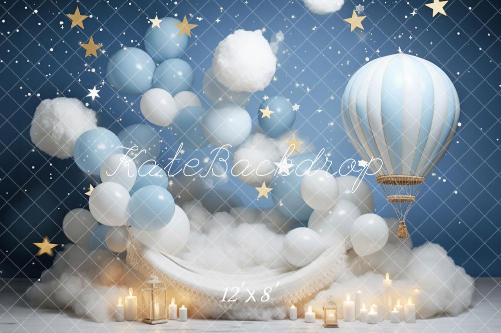 Kate Anniversaire Rêve Ballons Montgolfière Bleu Toile de fond en Laine conçue par Chain Photographie - Kate Backdrop FR