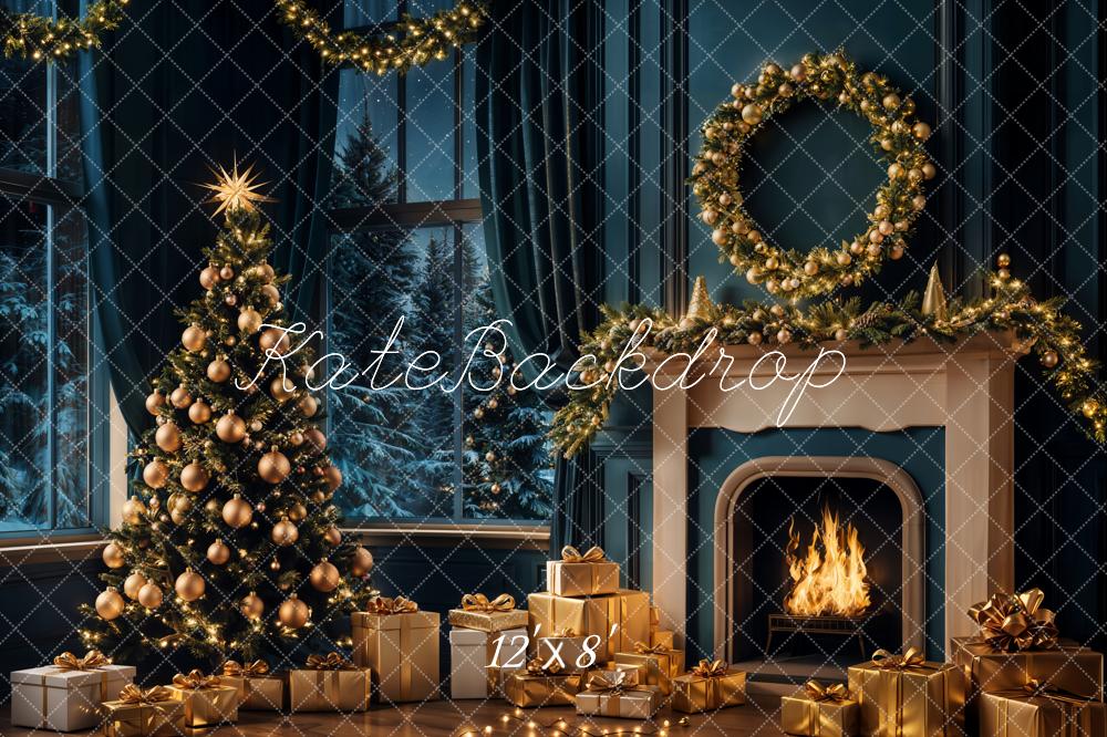 Kate Sapin de Noël Nuit Cheminée Rétro Fenêtre Toile de fond conçue par Emetselch - Kate Backdrop FR