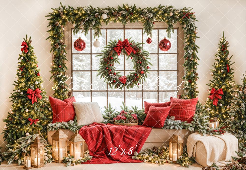Kate Sapin de Noël Fenêtre Guirlande Couverture Toile de fond conçue par Emetselch - Kate Backdrop FR
