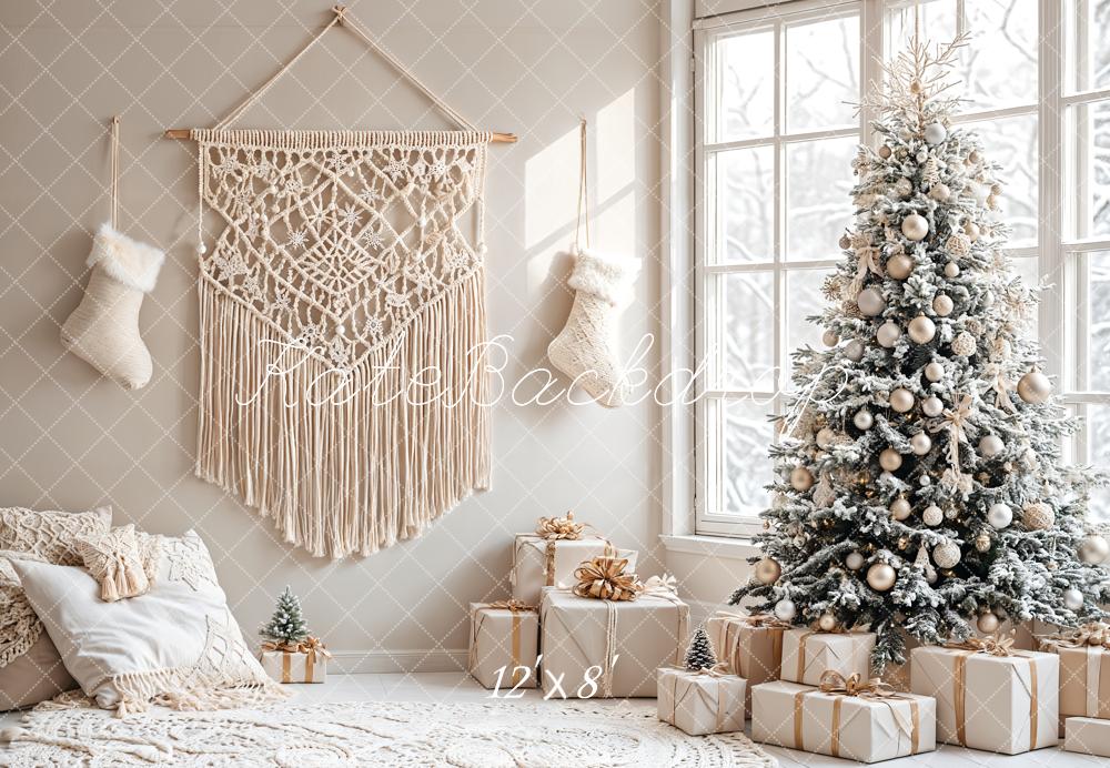 Kate Sapin de Noël Bohème Fenêtre Salon Toile de fond conçue par Emetselch - Kate Backdrop FR
