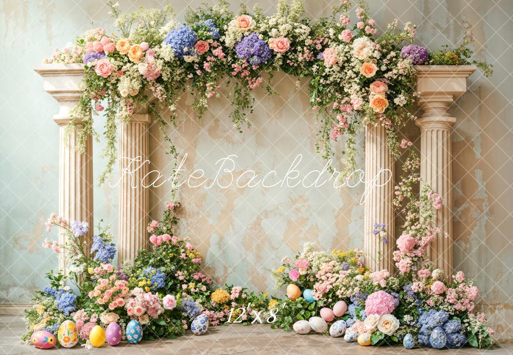 Kate Pâques Coloré Fleur Œufs Rétro Toile de fond conçue par Emetselch - Kate Backdrop FR