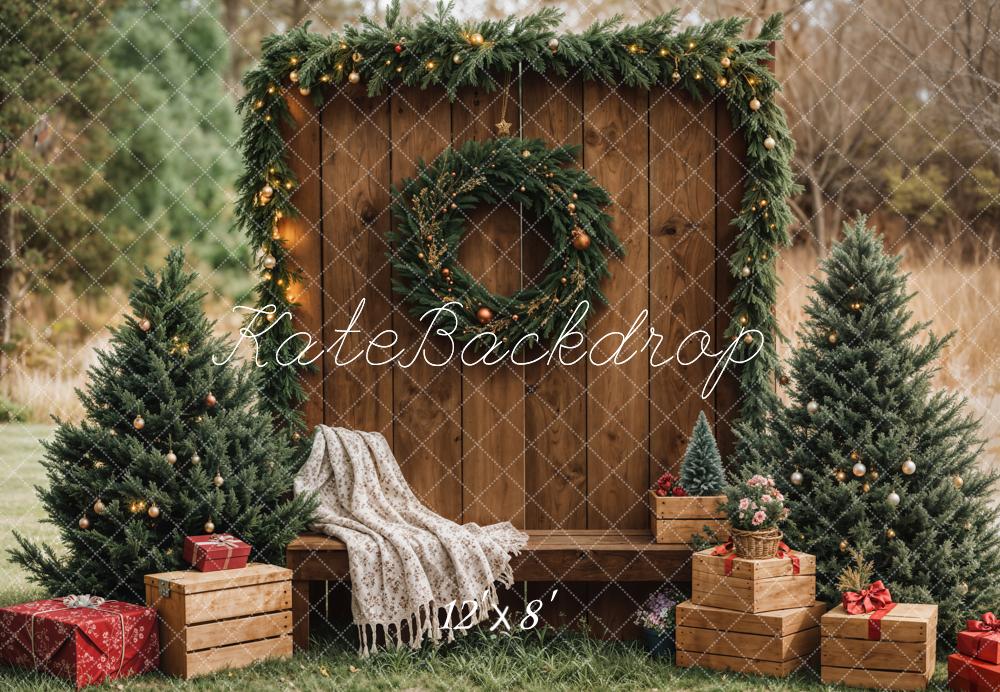 Kate Noël Forêt Rustique Porte en Bois Extérieur Toile de fond conçue par Emetselch - Kate Backdrop FR