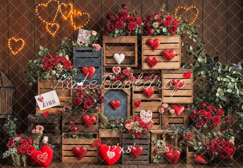 Offres Éclair #2 Kate Saint Valentin Coeur Boîtes Roses Toile de fond conçue par Emetselch - Kate Backdrop FR
