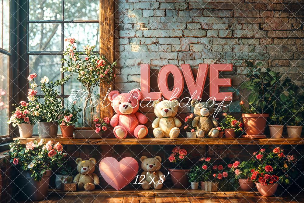 Kate Saint Valentin LOVE Ours en peluche Fleurs Toile de fond conçue par Emetselch - Kate Backdrop FR