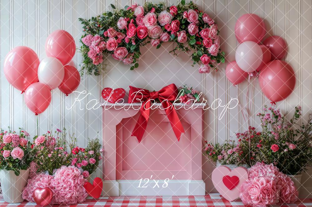 Kate Saint Valentin Rose Ballons Fleurs Toile de fond conçue par Emetselch - Kate Backdrop FR